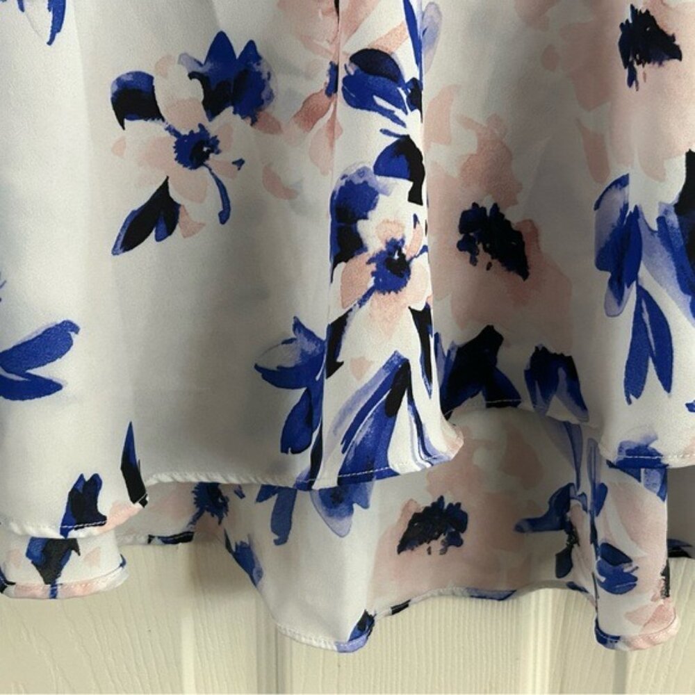 Torrid Floral Pink & Blue Semi-Sheer Peplum Blouse Sz 2X - Picture 11 of 15